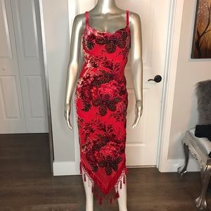 Vintage bodycon velvet silk burnout tassel dress